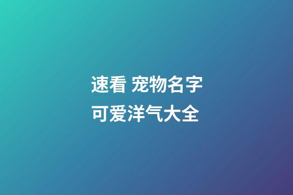 速看 宠物名字可爱洋气大全